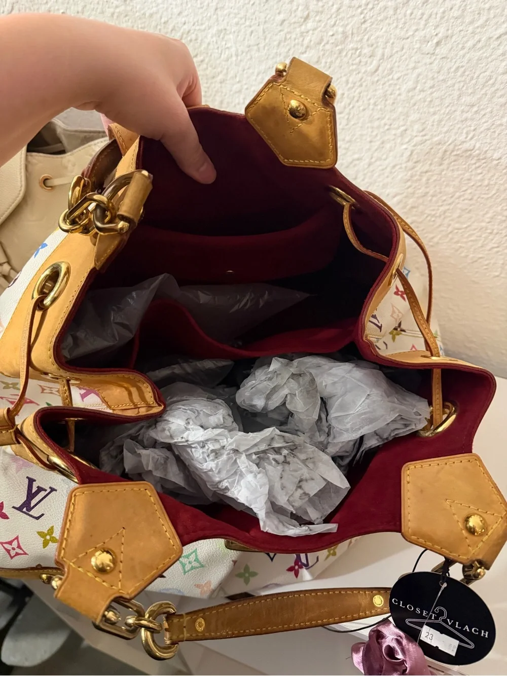 AUTHENTIC Louis Vuitton Multicolor Monogram White Canvas Shoulder Bag (CHIP)